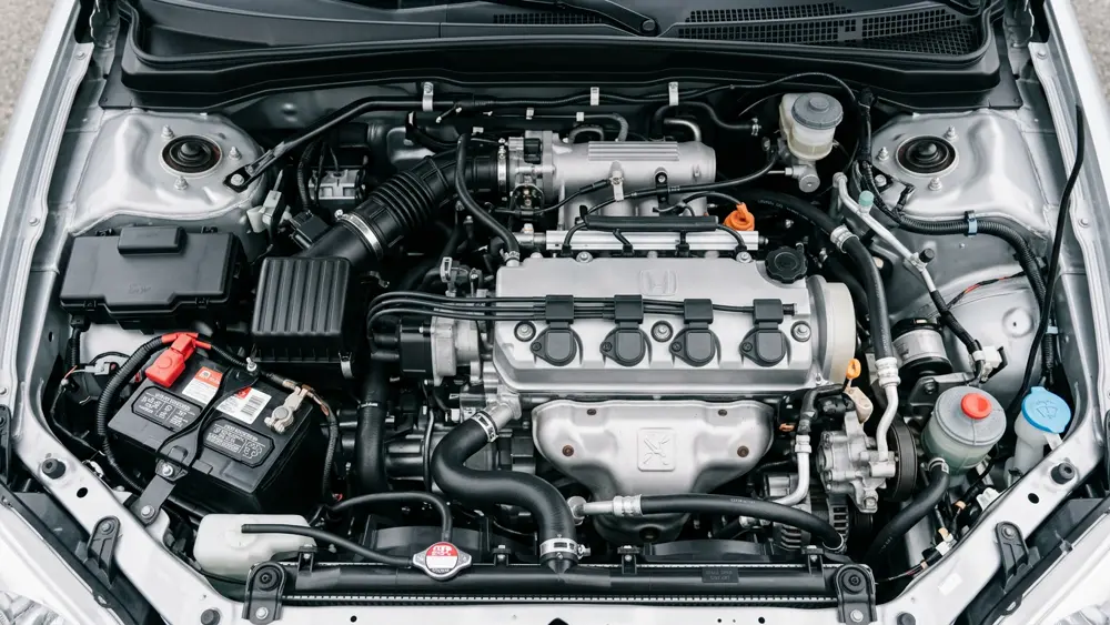 Clean engine bay with new hoses and clean battery terminals