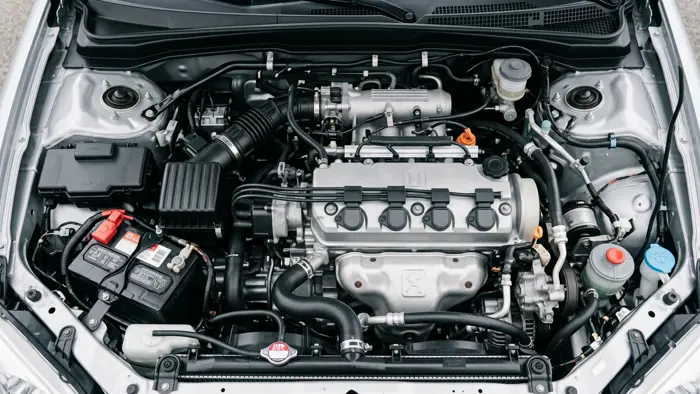 Clean engine bay with new hoses and clean battery terminals